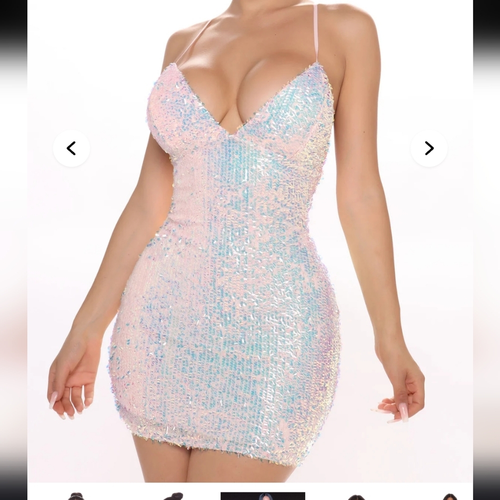 Fashion Nova Backless Sequin Dress in Pink and Blue